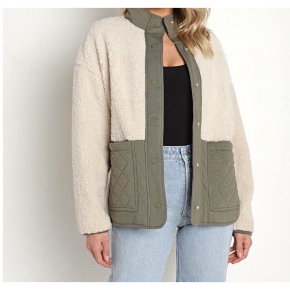 Z Supply Cannon Quilted Sherpa Jacket Sz L Drop Shoulder Relaxed Patch Pockets